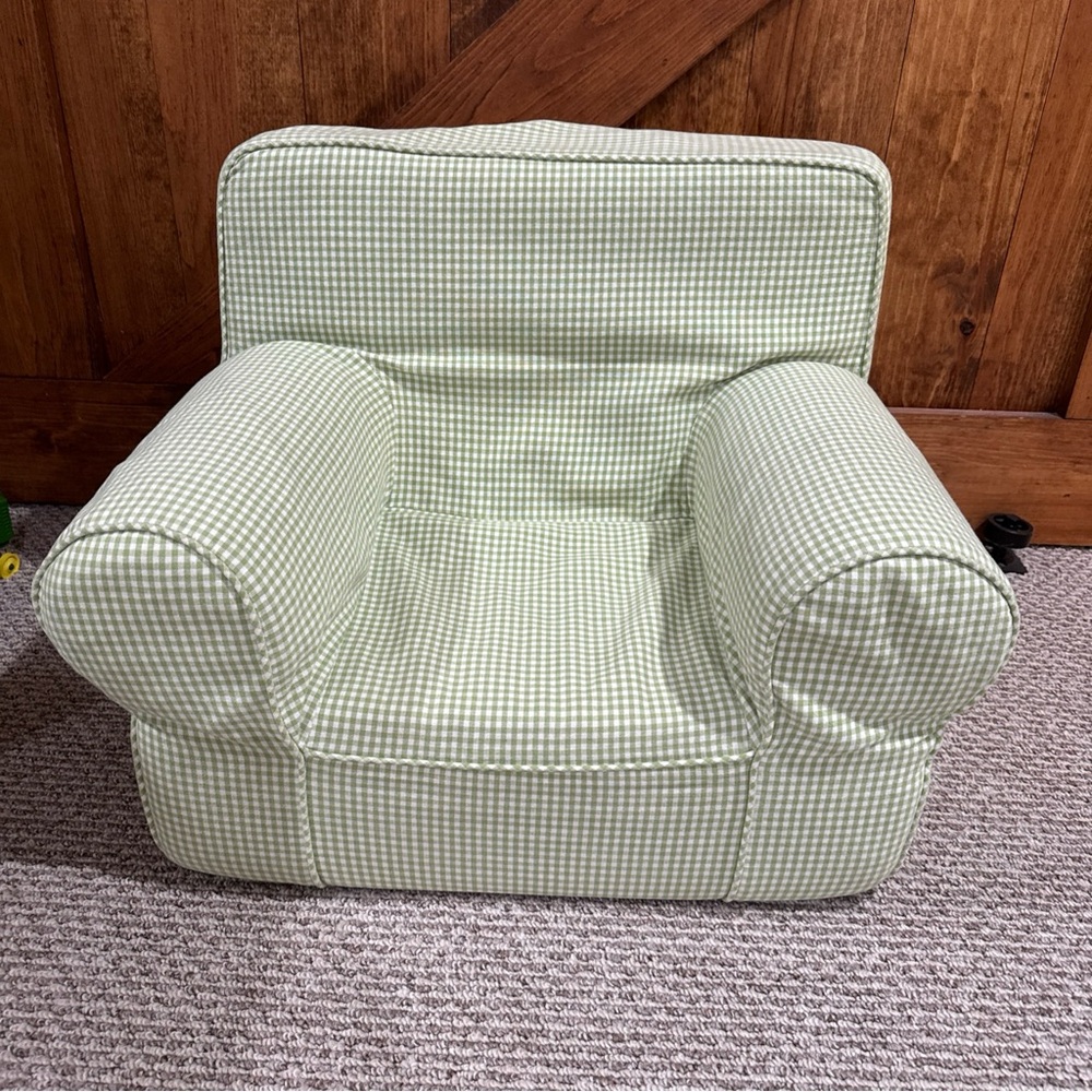 Green Gingham Pottery Barn Kids 1st anywhere chair.